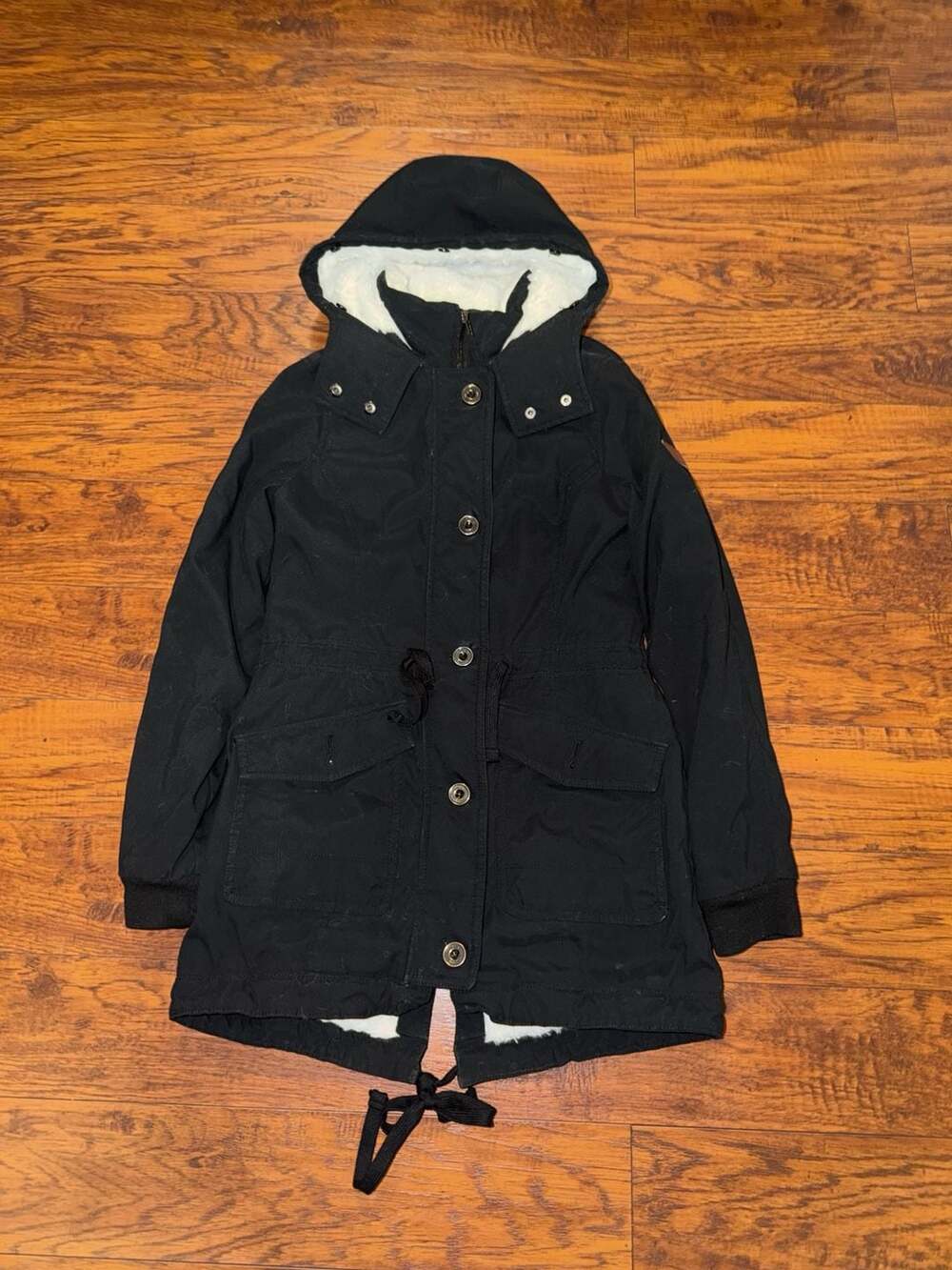 Hollister Parka Size S Black Sherpa Lined Winter Jacket